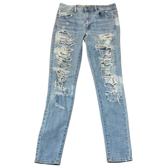 American Eagle Womens Jeans Size 6 Hi-Rise Super Stretch Jegging Distressed Blue - Picture 1 of 15